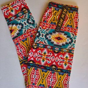 Orange Pink Blue Aztec Print Leggings size 2-12